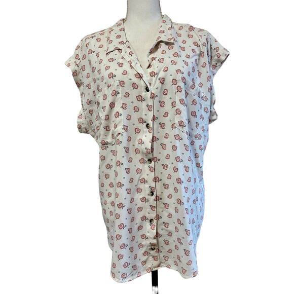 Jachs Girlfriend Womens Top Size XL Floral Print‎ Button Front Pockets Collared - Picture 1 of 6